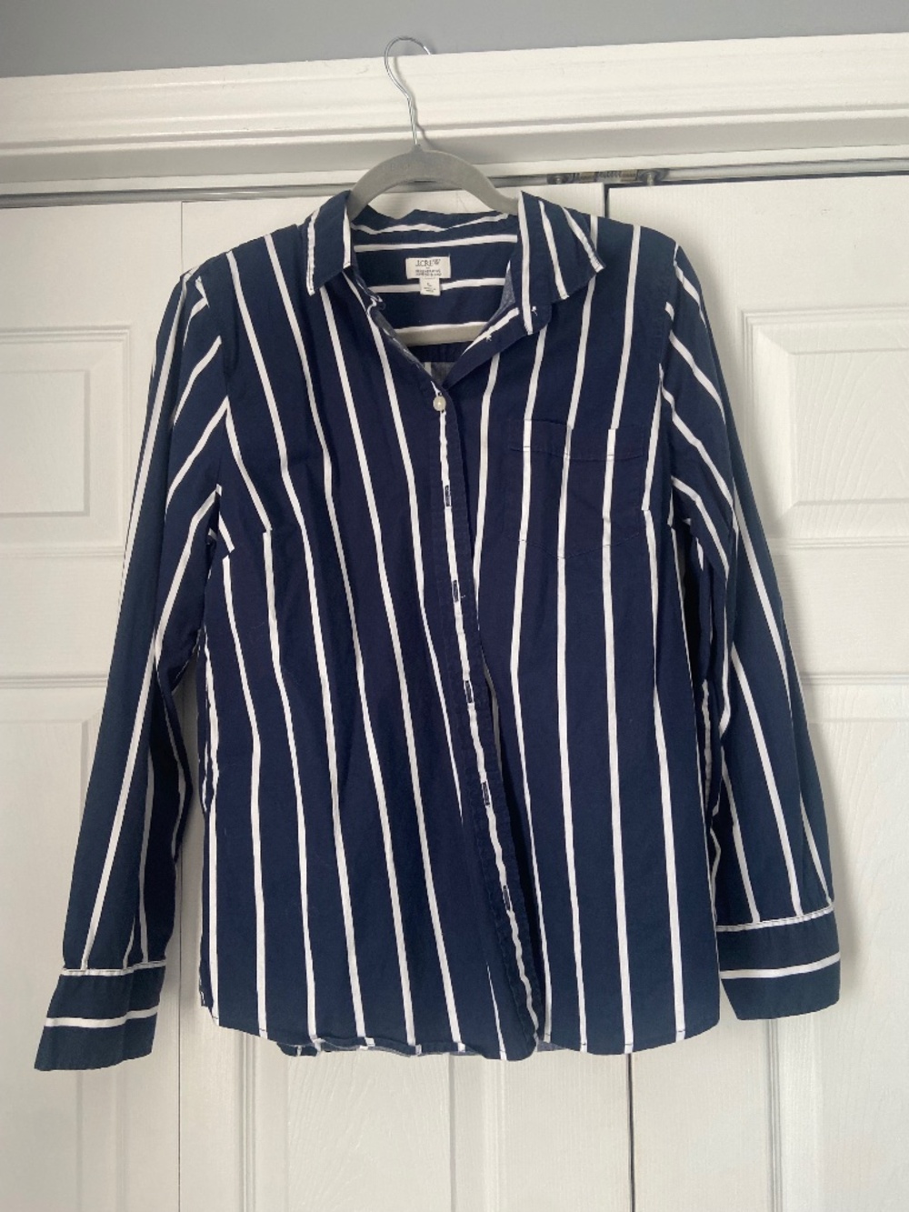 J.Crew Navy and White Striped Button Down Cotton Shirt
